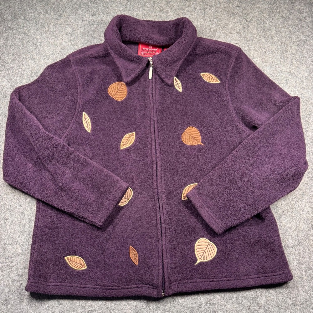Holiday Lodge by NorthCrest Womens Large Purple Fleece‎ Full Zip Leaf Jacket L